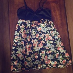 Black tank top dress with flower patterns
